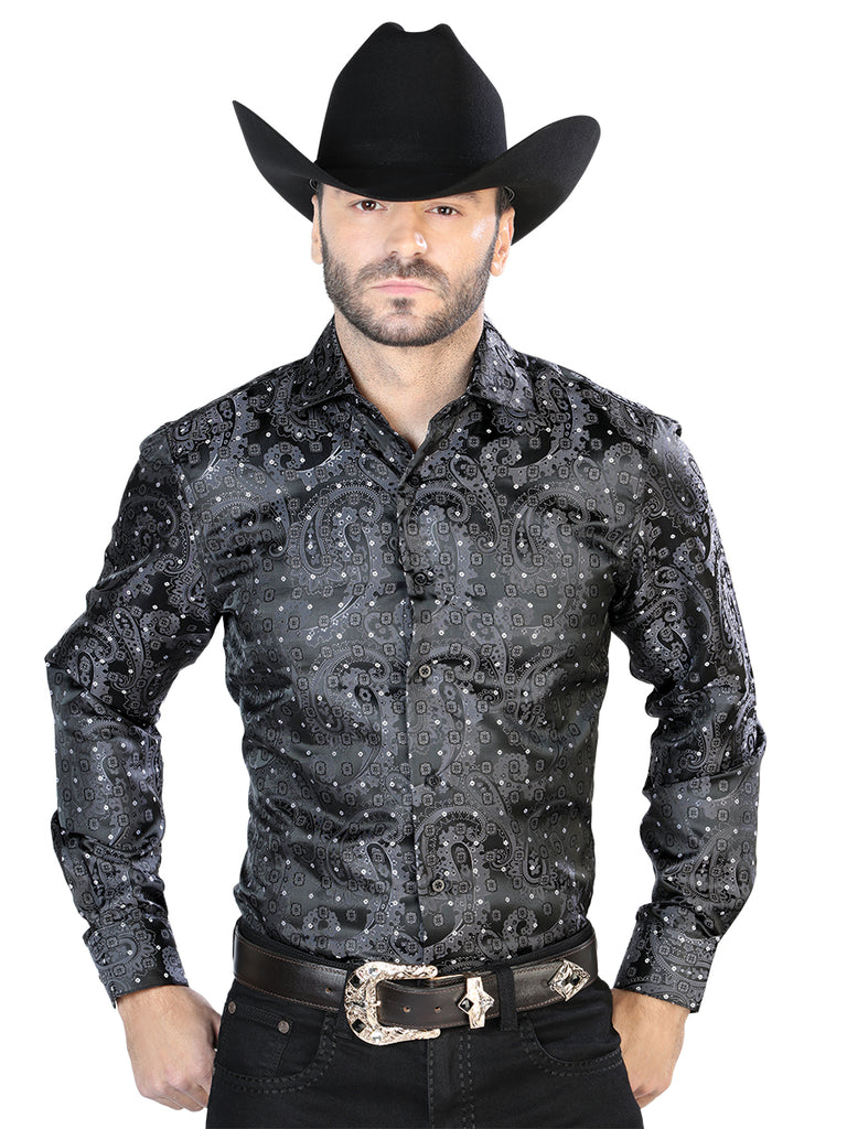 Camisa Vaquera de Hombre El Señor de los Cielos Manga Larga Casual en 100% Microfibra (Poliéster) Color Negro 43746