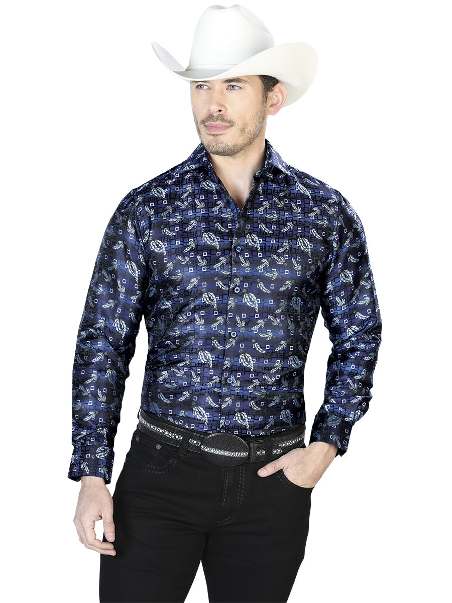 Camisa Vaquera de Hombre El Señor de los Cielos Manga Larga Casual en 100% Microfibra (Poliéster) Color Azul 43747