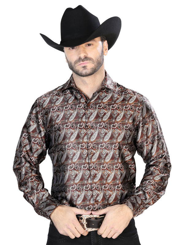 Camisa Vaquera de Hombre El Señor de los Cielos Manga Larga Casual en 100% Microfibra (Poliéster) Color Café 43751