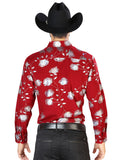 Camisa Vaquera de Hombre El Señor de los Cielos WH7-003 Manga Larga Casual en 97% Poliéster 3% Spandex Color Rojo 43778