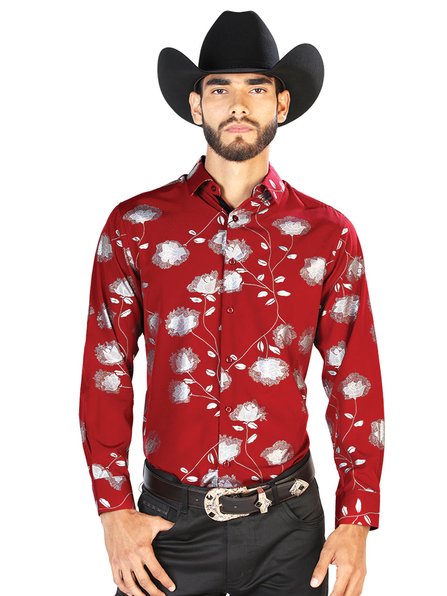 Camisa Casual Manga L El Señor De Los Cielos Wh7-003 97% Poliester 3% Elastano Rojo 43778