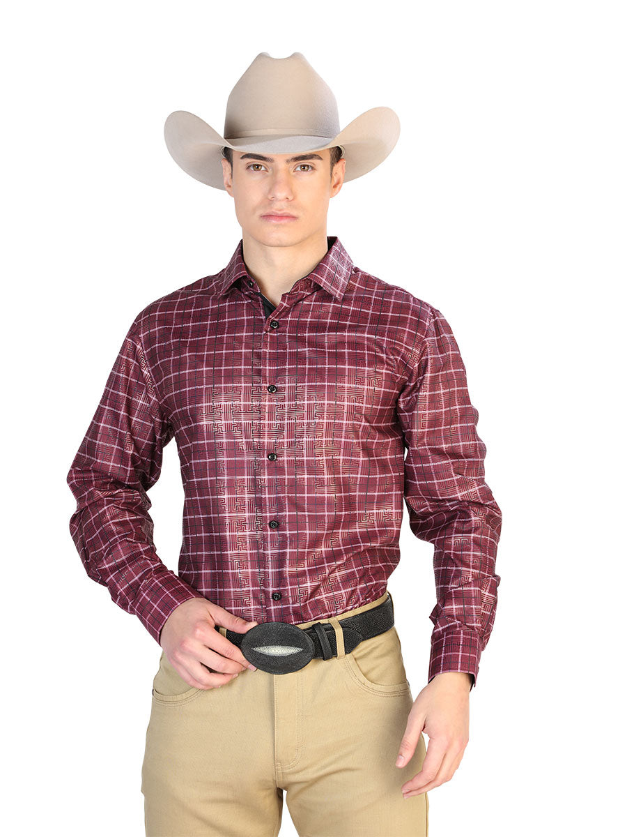Casual Camisa L/ Manga El Señor De Los Cielos Wh7-146 100% Poliéster Rojo Checker 43779