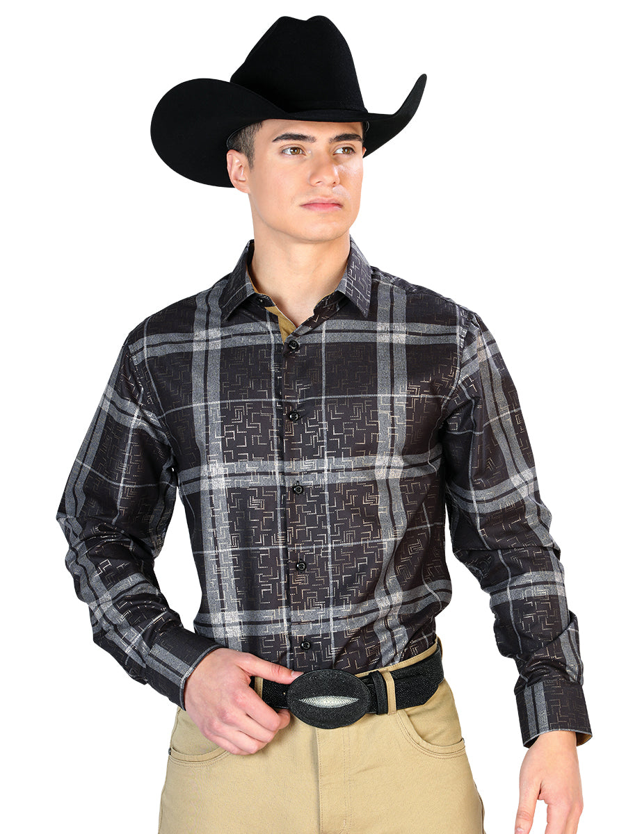 Camisa Casual Manga L El Señor De Los Cielos Wh7-179 100% Poliéster Negro 43782