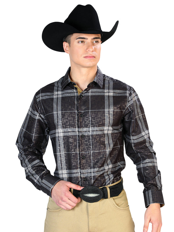 Camisa Casual Manga L El Señor De Los Cielos Wh7-179 100% Poliéster Negro 43782