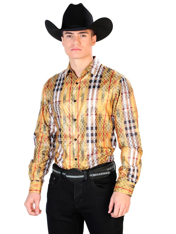 Camisa Casual L/ Manga El Señor De Los Cielos Wh7-303 100% Poliéster Amarillo/Negro 43784