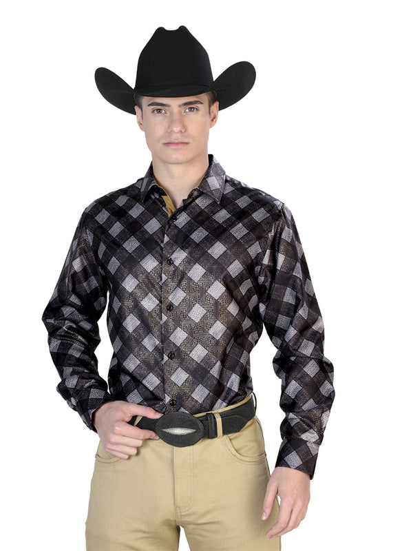 Camisa Casual L/ Manga El Señor De Los Cielos Wh7-168 100% Poliéster Amarillo/Negro 43785
