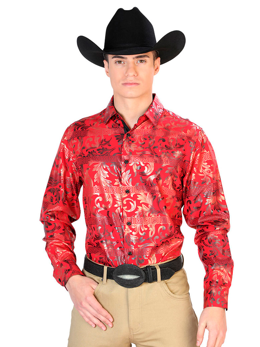 Camisa Vaquera de Hombre El Señor de los Cielos WH7-200 Manga Larga Casual en 97% Poliéster 3% Spandex Color Vino 43796