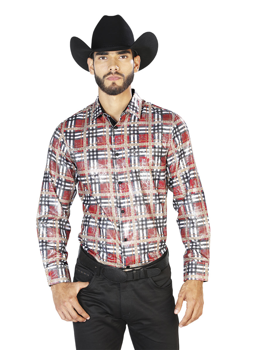 Camisa Vaquera de Hombre El Señor de los Cielos Manga Larga Casual en 100% Poliéster Color Rojo 43816