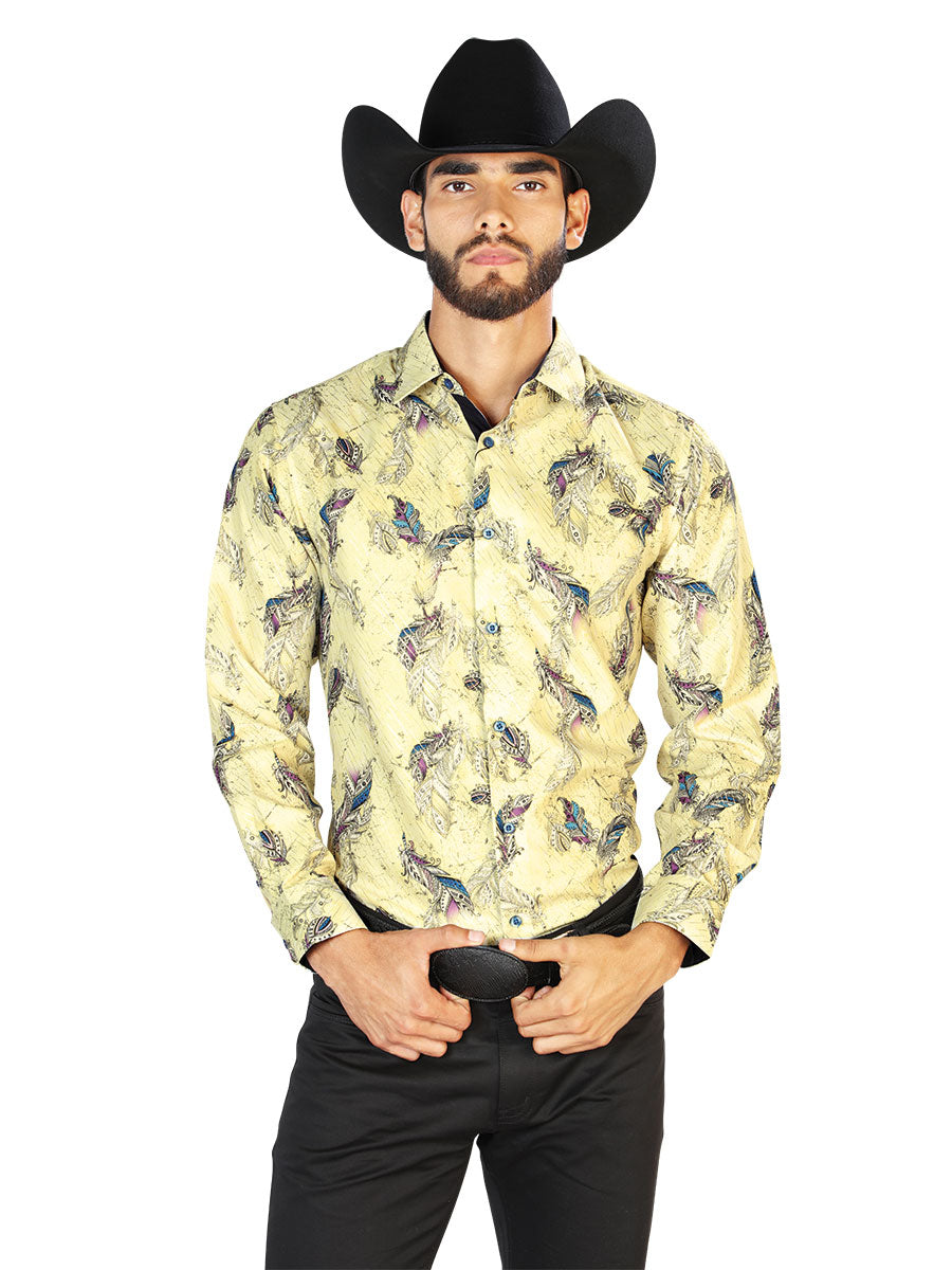 Camisa Vaquera de Hombre El Señor de los Cielos Manga Larga Casual en 100% Poliéster Color Gris/Azul 43824