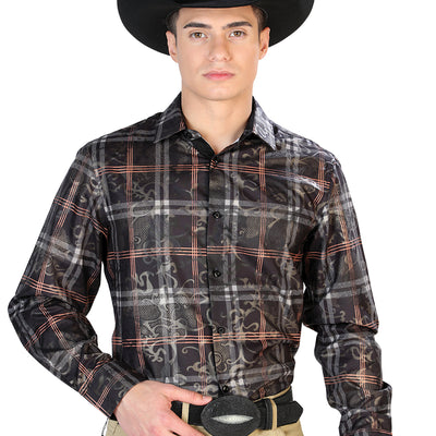 Camisa Vaquera de Hombre El Señor de los Cielos WH7-142 Manga Larga Casual en 100% Poliéster Color Negro 43825