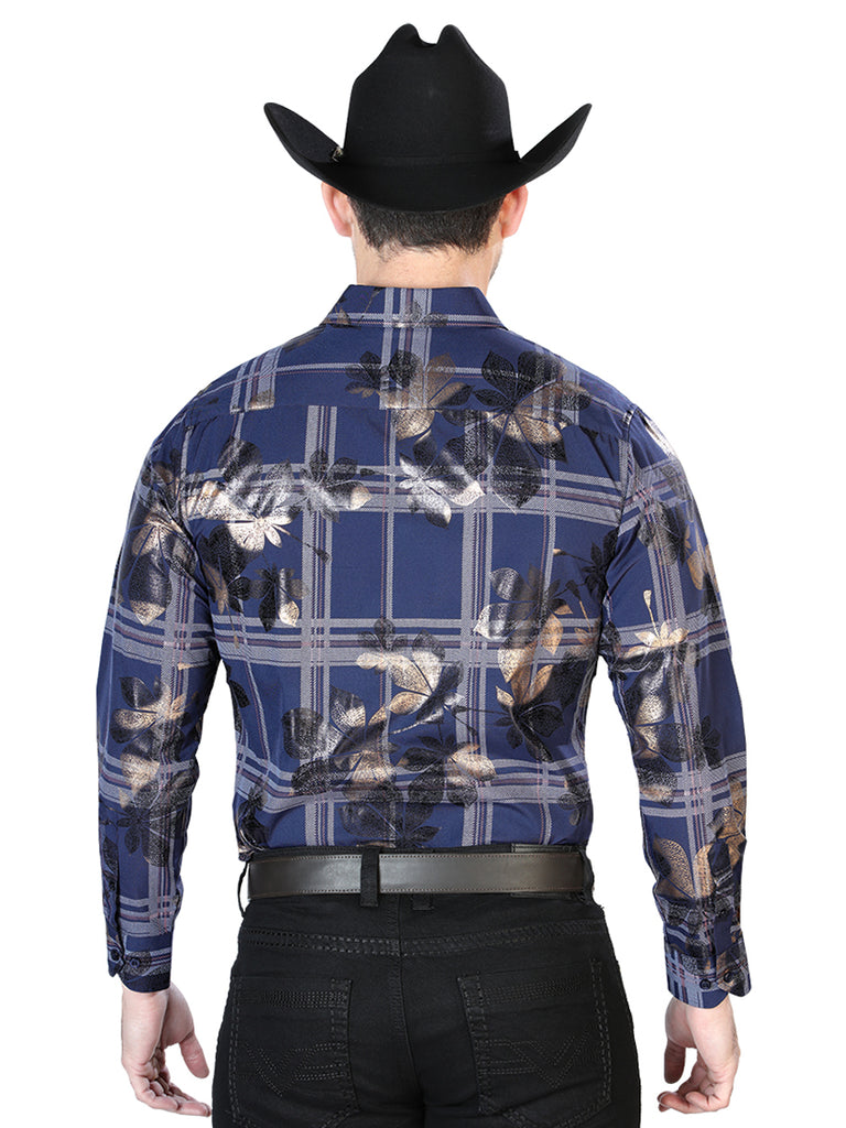Camisa Vaquera de Hombre El Señor de los Cielos Manga Larga Casual en 97% Poliéster 3% Spandex Color Azul Marino 43837