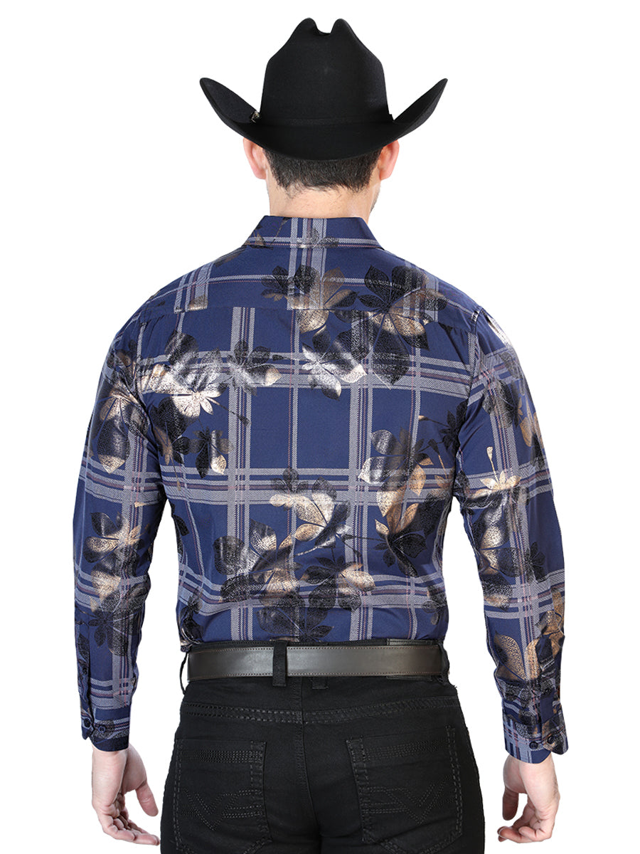 Camisa Vaquera de Hombre El Señor de los Cielos Manga Larga Casual en 97% Poliéster 3% Spandex Color Azul Marino 43837