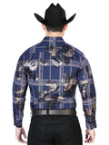 Camisa Vaquera de Hombre El Señor de los Cielos Manga Larga Casual en 97% Poliéster 3% Spandex Color Azul Marino 43837