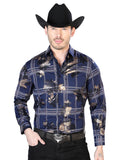 Camisa Vaquera de Hombre El Señor de los Cielos Manga Larga Casual en 97% Poliéster 3% Spandex Color Azul Marino 43837