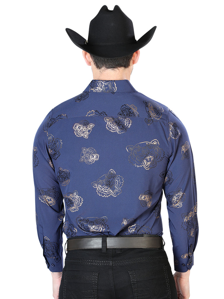 Camisa Vaquera de Hombre El Señor de los Cielos Manga Larga Casual en 97% Poliéster 3% Spandex Color Azul Marino 43843