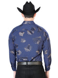 Camisa Vaquera de Hombre El Señor de los Cielos Manga Larga Casual en 97% Poliéster 3% Spandex Color Azul Marino 43843