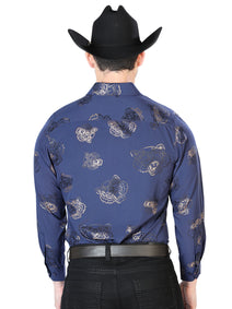 Azul Marino Casual Manga Larga Camisa 43843