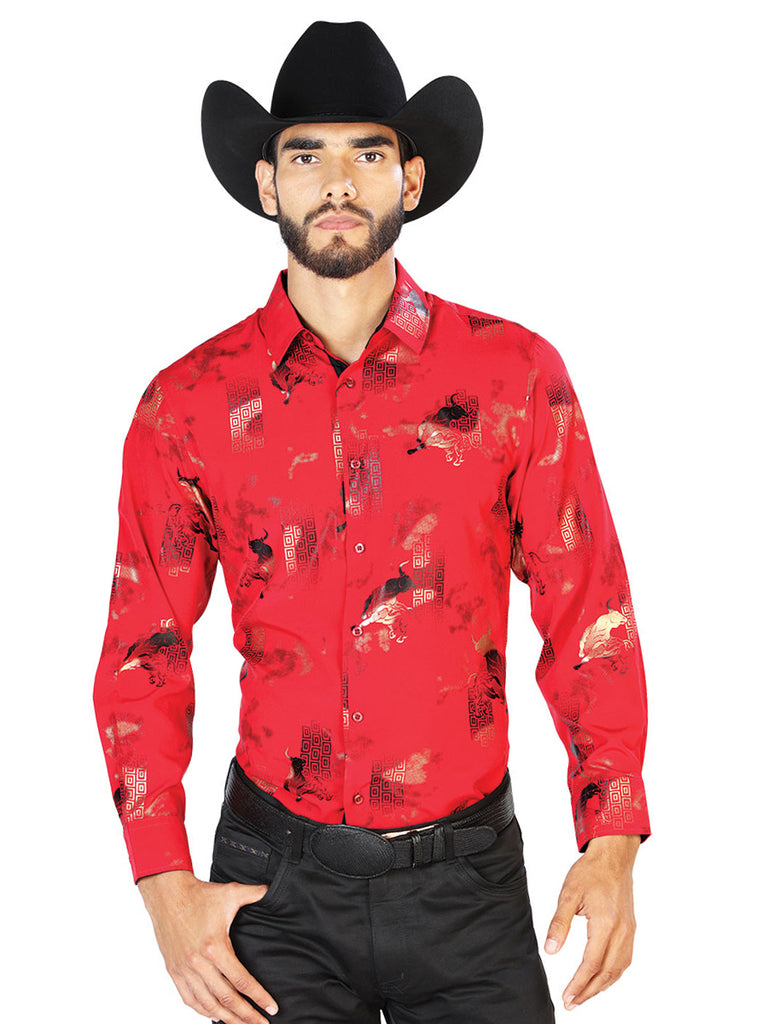 Camisa Vaquera de Hombre El Señor de los Cielos WH7-204 Manga Larga Casual en 97% Poliéster 3% Spandex Color Vino 43846