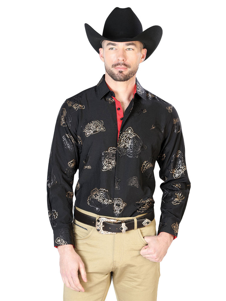 Camisa Vaquera de Hombre El Señor de los Cielos WH7-205 Manga Larga Casual en 97% Poliéster 3% Spandex Color Negro 43847