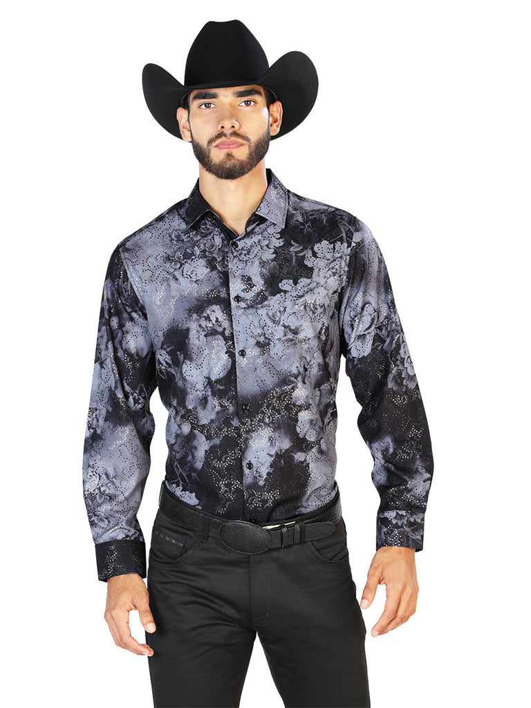 Camisa Vaquera de Hombre El Señor de los Cielos Manga Larga Casual en 97% Poliéster 3% Spandex Color Negro 43849