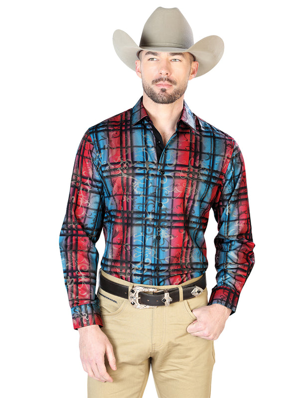 Camisa Vaquera de Hombre El Señor de los Cielos Manga Larga Casual en 97% Poliéster 3% Spandex Color Azul 43851
