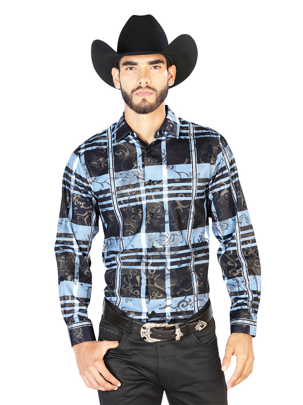 Camisa Vaquera de Hombre El Señor de los Cielos WH7-137 Manga Larga Casual en 97% Poliéster 3% Spandex Color Negro 43864