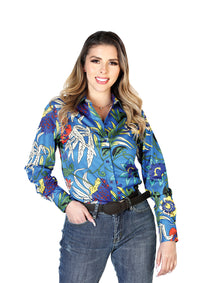 Dama Royal Azul Manga Larga Vaquero Camisa 43895