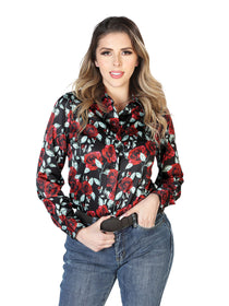 Blusa L/ Manga El Señor De Los Cielos 97%Poly 3%Lycra Negro/ Rosas Rojas 43898