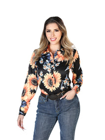 Dama Negro/sunflowers Manga Larga Vaquero Camisa 43900