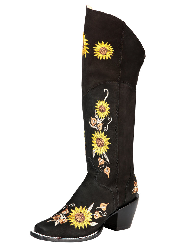 el General High Dama Vaquero Bota - Negro/Sunflowers 43914