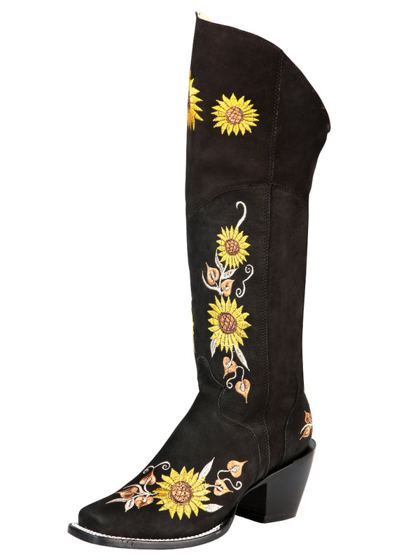 el General High Dama Vaquero Bota - Negro/Sunflowers 43914
