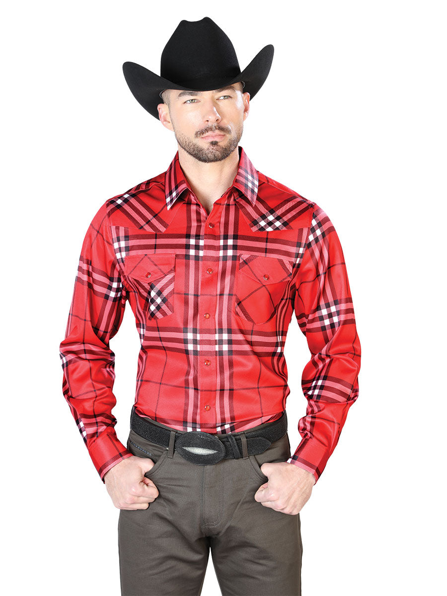 Camisa Vaquera de Hombre El Señor de los Cielos Manga Larga Casual en 97% Poliéster 3% Lycra Color Rojo 43925
