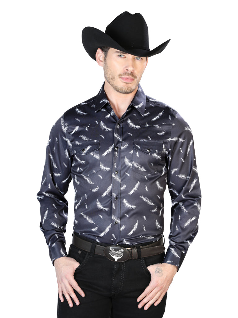 Camisa Vaquera de Hombre El Señor de los Cielos Manga Larga Casual en 97% Poliéster 3% Lycra Color Negro 43934