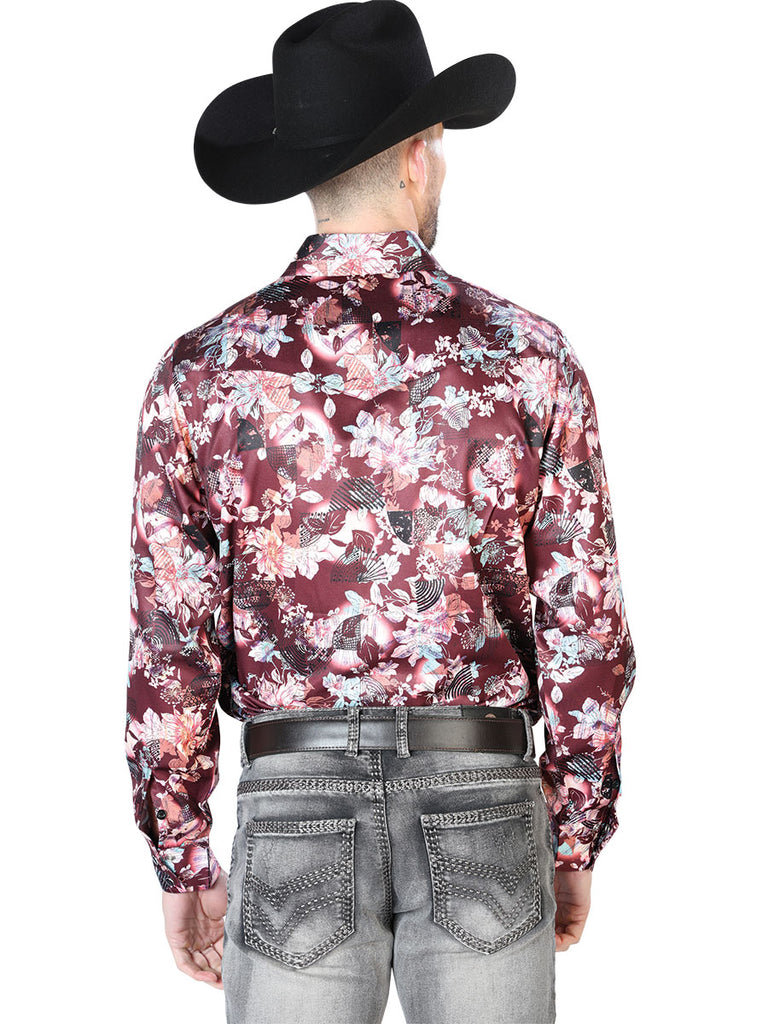 Camisa Vaquera de Hombre El Señor de los Cielos Manga Larga Casual en 97% Poliéster 3% Lycra Color Café/Beige 43936