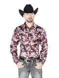 Camisa Vaquera de Hombre El Señor de los Cielos Manga Larga Casual en 97% Poliéster 3% Lycra Color Café/Beige 43936