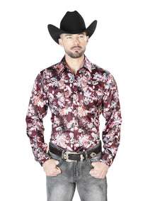 Vino y Beige Flor Estampado Casual Manga Larga Camisa 43936