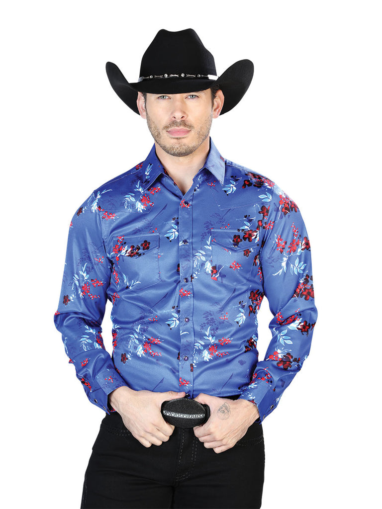 Camisa Vaquera de Hombre El Señor de los Cielos Manga Larga Broche Casual en 97% Poliéster 3% Lycra Color Azul 43942