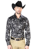 Camisa Vaquera de Hombre El Señor de los Cielos Manga Larga Broche Casual en 97% Poliéster 3% Lycra Color Negro/Beige 43946