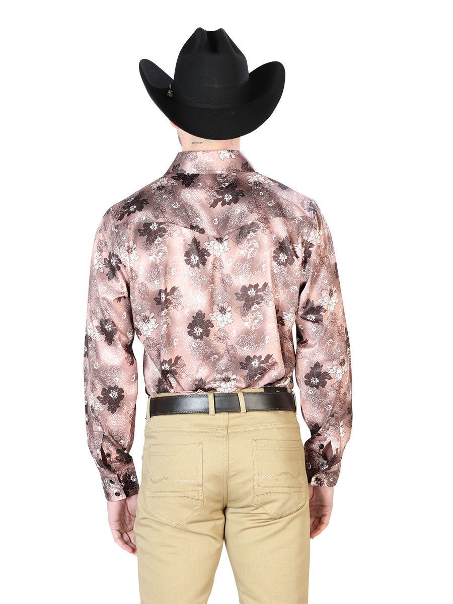 Camisa Vaquera de Hombre El Señor de los Cielos Manga Larga Broche Casual en 97% Poliéster 3% Lycra Color Café 43947