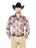 Camisa Vaquera de Hombre El Señor de los Cielos Manga Larga Broche Casual en 97% Poliéster 3% Lycra Color Café 43947