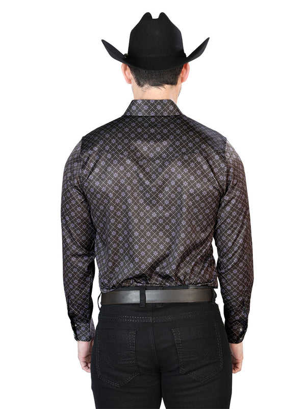 Camisa Vaquera de Hombre El Señor de los Cielos Manga Larga Broche Casual en 97% Poliéster 3% Lycra Color Café 43950