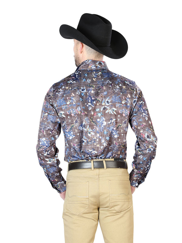 Camisa Vaquera de Hombre El Señor de los Cielos Manga Larga Casual en 97% Poliéster 3% Lycra Color Azul Marino 43953