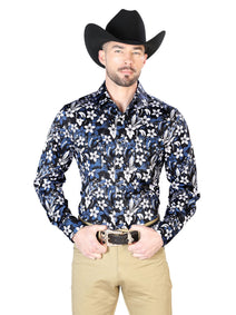 Azul Flor Casual Manga Larga Camisa 43954