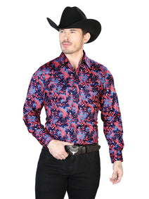Azul y Rojo Casual Manga Larga Camisa 43956