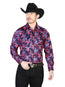 Azul y Rojo Casual Manga Larga Camisa 43956