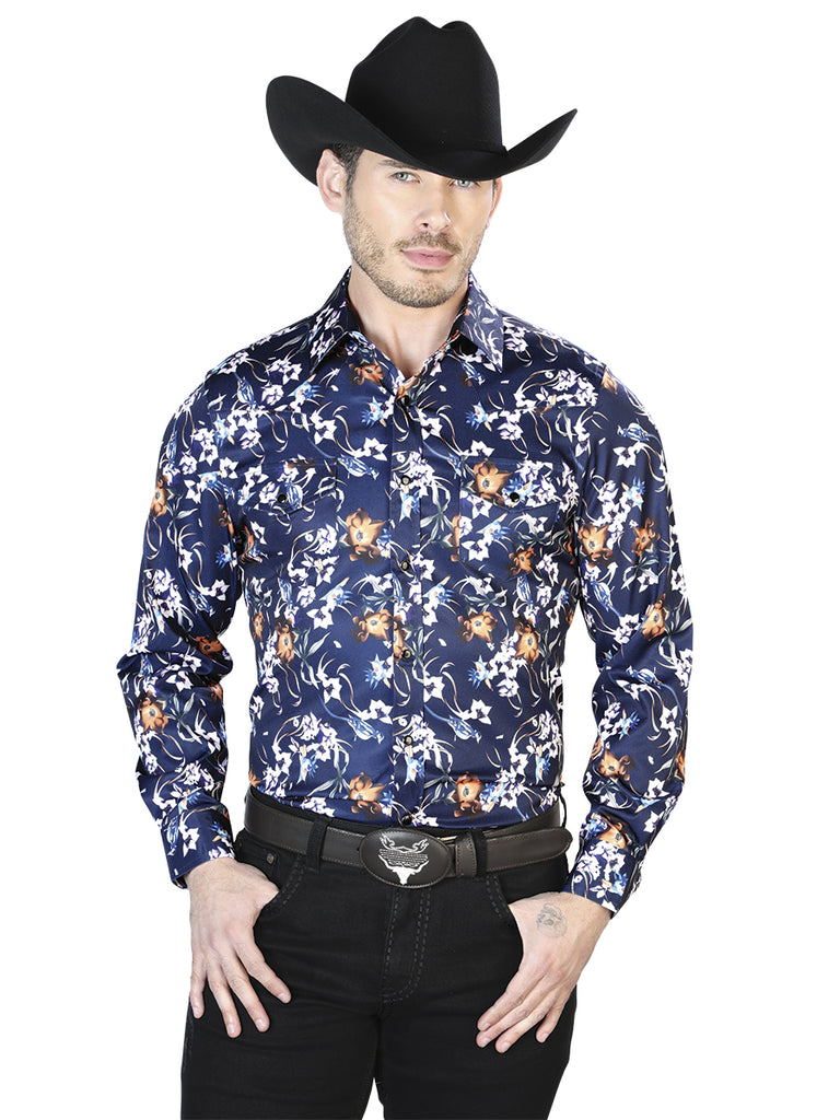 Camisa Vaquera de Hombre El Señor de los Cielos Manga Larga Broche Casual en 97% Poliéster 3% Lycra Color Azul 43957