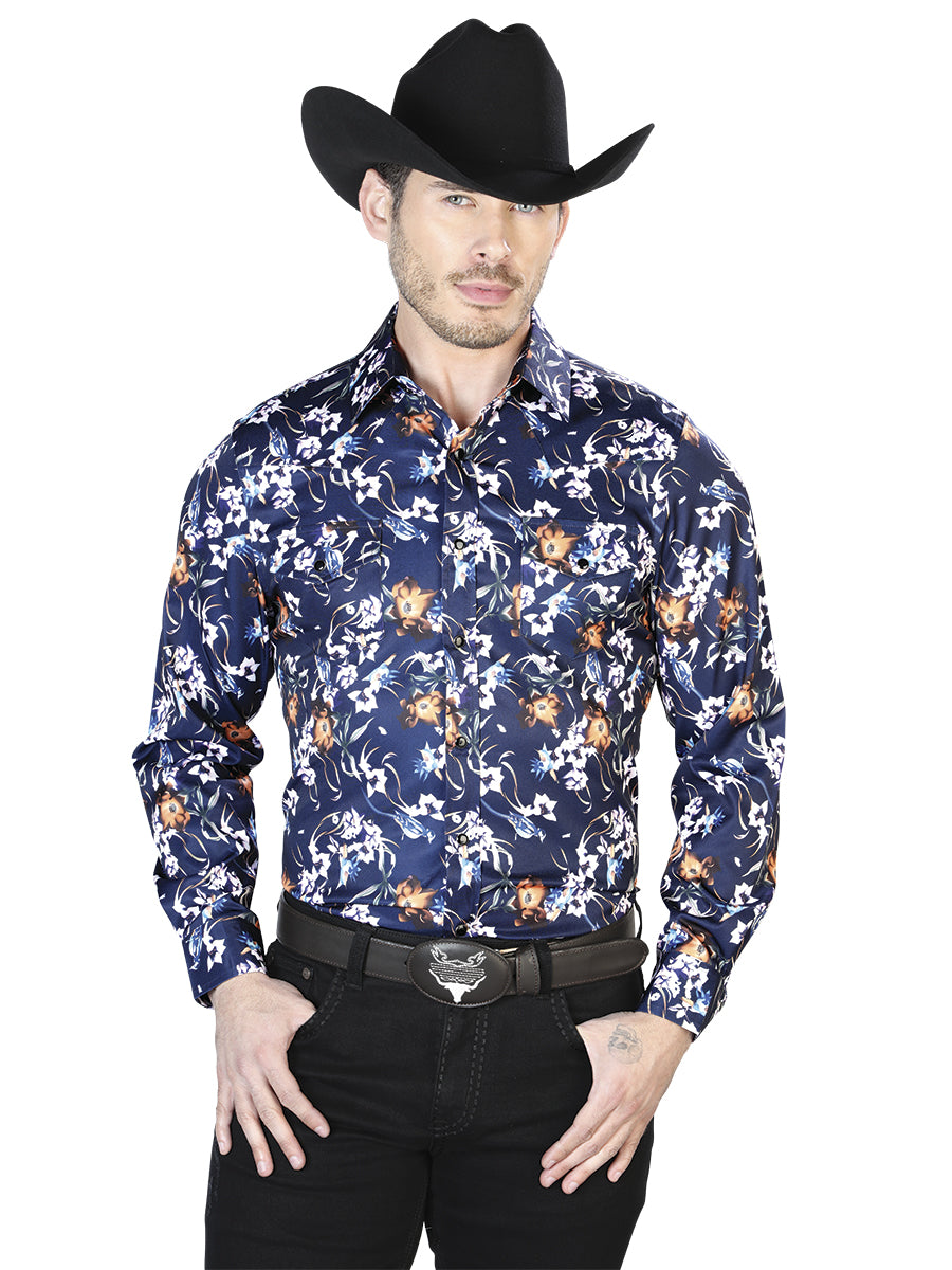 Camisa Vaquera de Hombre El Señor de los Cielos Manga Larga Broche Casual en 97% Poliéster 3% Lycra Color Azul 43957