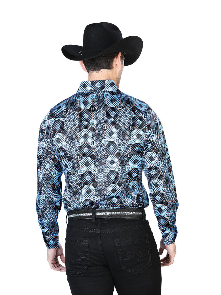 Camisa Vaquera de Hombre El Señor de los Cielos Manga Larga Broche Casual en 97% Poliéster 3% Lycra Color Azul 43963