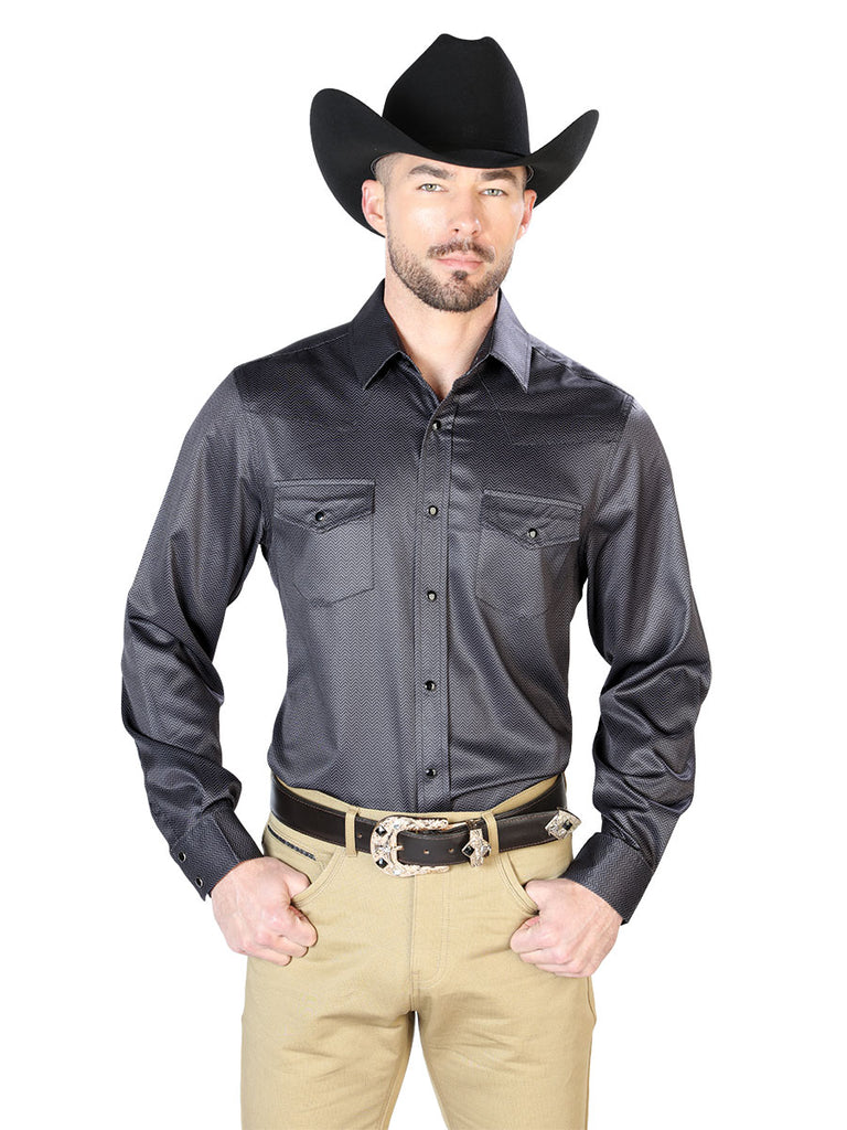Camisa Vaquera de Hombre El Señor de los Cielos Manga Larga Casual en 97% Poliéster 3% Lycra Color Negro 43966
