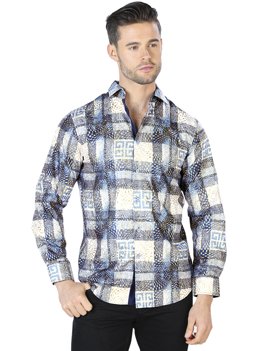 Camisa Vaquera de Hombre El Señor de los Cielos WH10-007 Manga Larga Casual en 100% Poliéster Color Azul/Negro 44009
